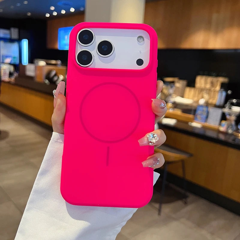 For Magsafe Magnetic Wireless Charging Luxury Solid Color Liquid Silicone Phone Case for Iphone 17 Pro Max Air Bumper Back Cover